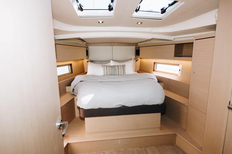  Yacht Photos Pics Luxurious cabin interior of 2024 Beneteau Oceanis 46.1 yacht with modern design.