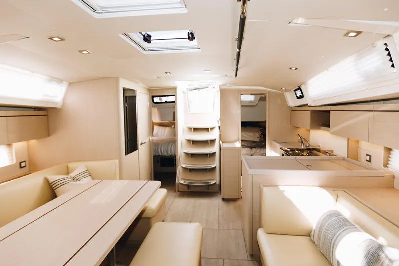  Yacht Photos Pics Luxurious interior of 2024 Beneteau Oceanis 46.1 yacht, featuring modern design and spacious layout.
