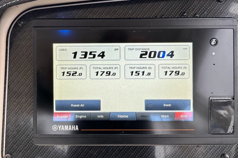  Yacht Photos Pics Yamaha display showing fuel usage and trip data for 2018 Grady-White Freedom 285 boat.