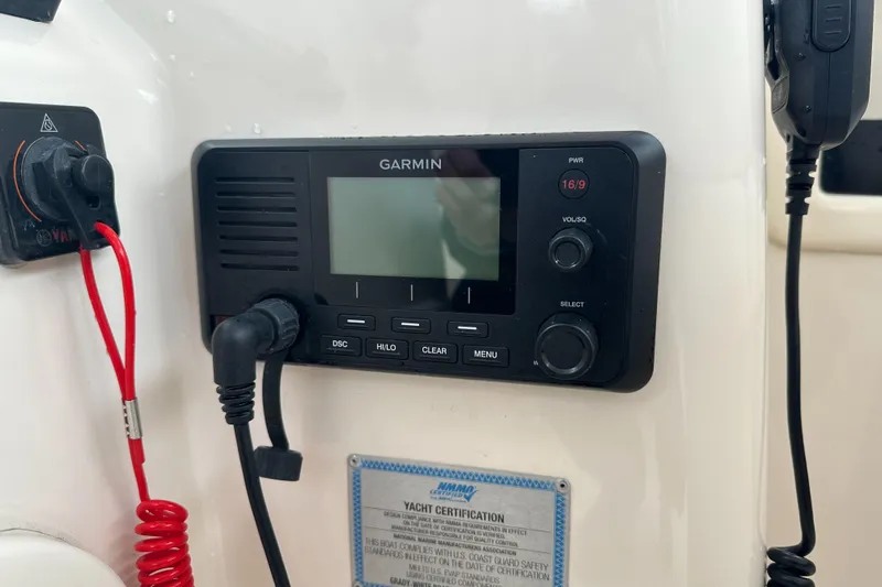  Yacht Photos Pics Garmin marine radio on 2018 Grady-White Freedom 285 boat dashboard.