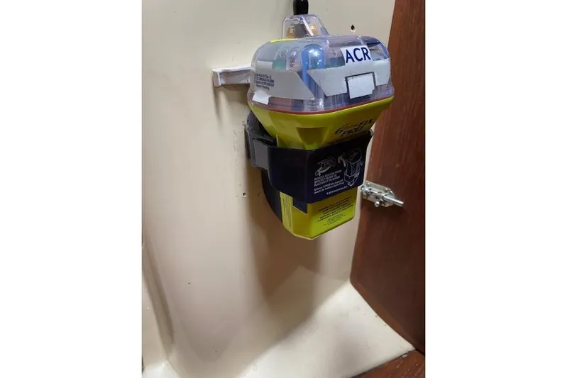 Irish Rose Yacht Photos Pics Emergency beacon mounted on 1995 Pacific Seacraft Crealock 34 sailboat interior.