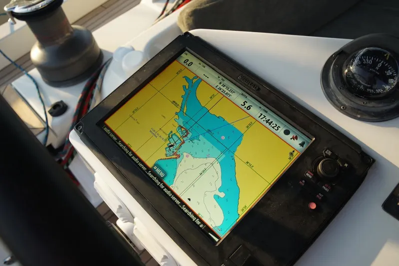  Yacht Photos Pics Navigation system on 2013 Hanse 575 yacht displaying nautical chart.