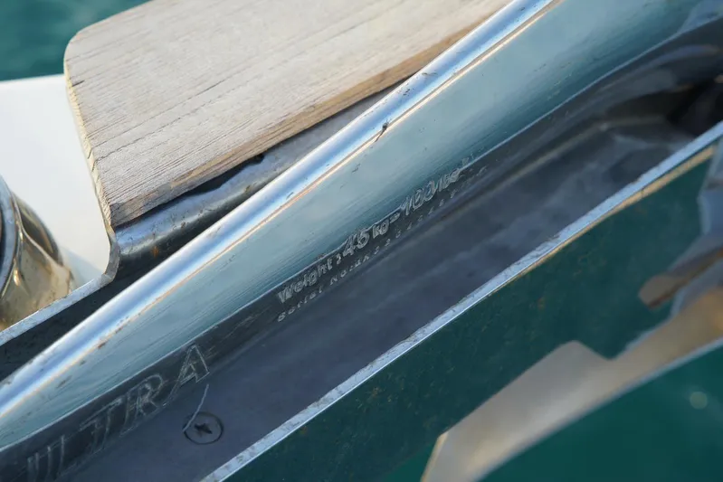  Yacht Photos Pics Close-up of Hanse 575 yacht's metal and wood detailing, 2013 model.