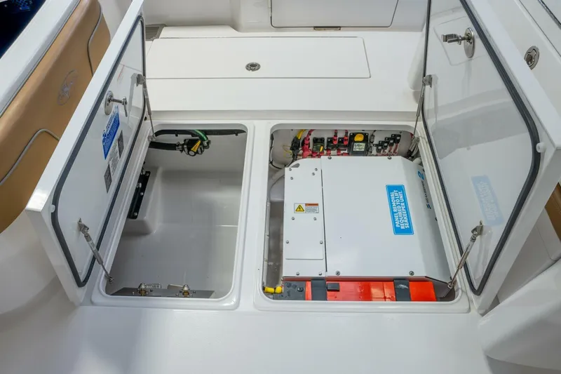 T/t Silvertime Yacht Photos Pics 2023 Valhalla Boatworks V-33 electrical compartment with open access panels.