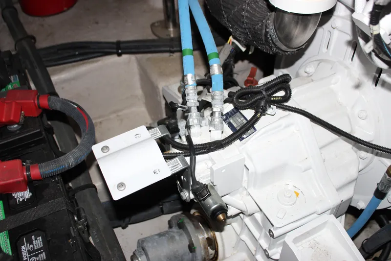  Yacht Photos Pics Engine compartment of 2017 Sea Ray Sundancer 400 with visible wiring and components.