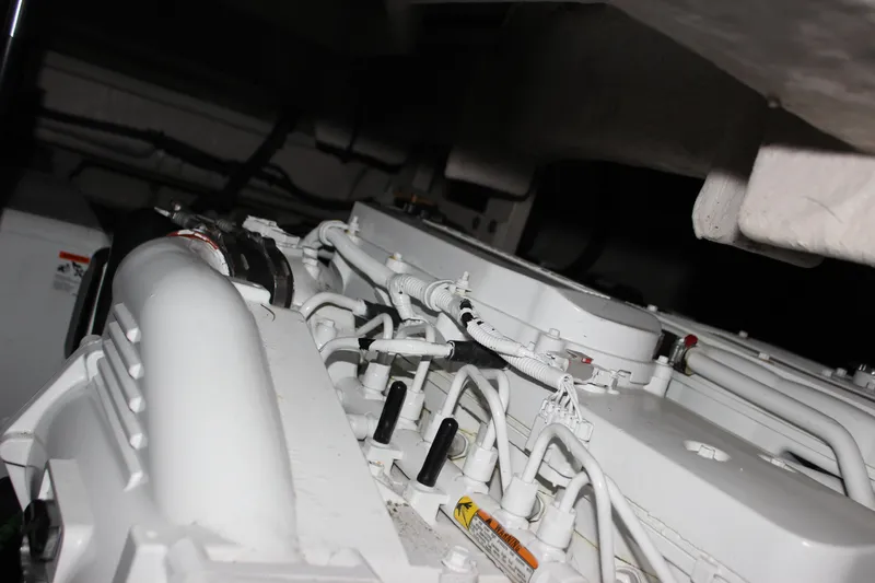  Yacht Photos Pics Engine compartment of 2017 Sea Ray Sundancer 400 yacht, showcasing mechanical components.