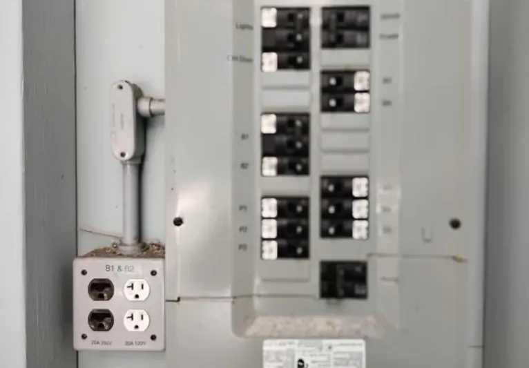  Yacht Photos Pics Electrical panel with outlets, Custom Boathouse model, 2017.