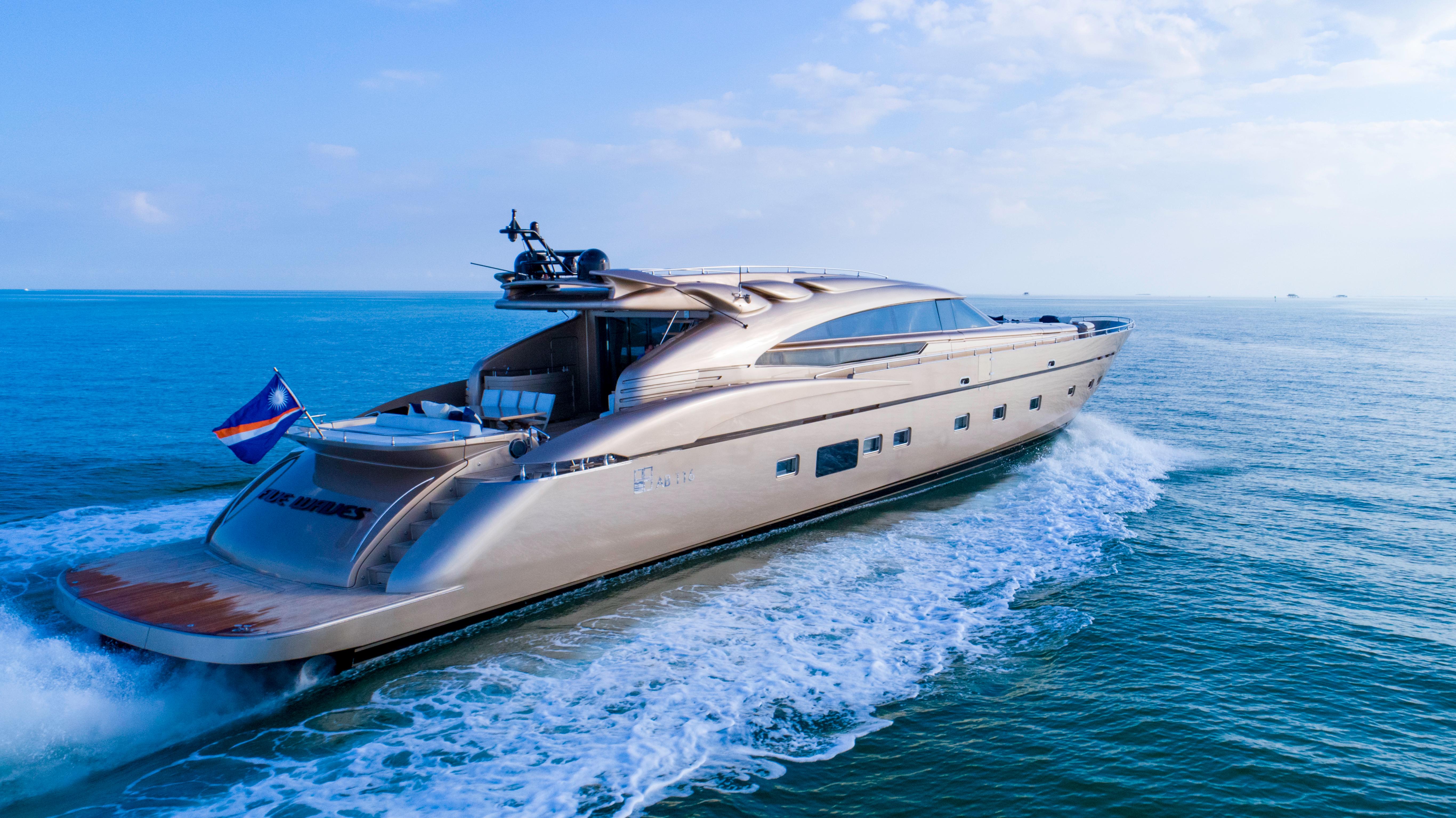 Luxurious AB 118 yacht cruising on open sea, 2010 model.