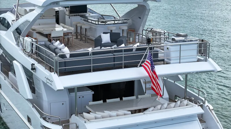  Yacht Photos Pics Luxurious 2017 Azimut 95 Raised Pilothouse yacht with spacious deck and elegant seating.