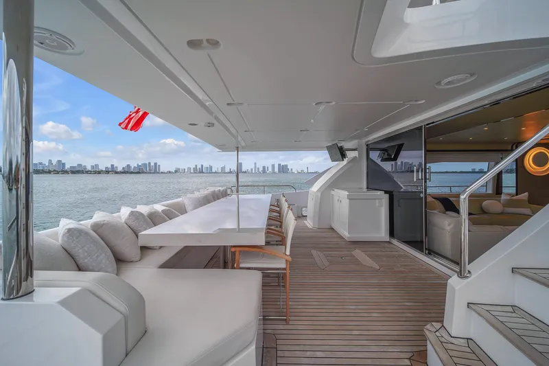  Yacht Photos Pics Luxurious 2017 Azimut 95 Raised Pilothouse yacht with spacious deck and stunning city skyline view.