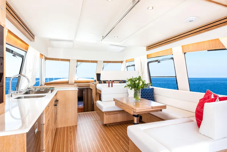  Yacht Photos Pics Luxurious interior of 2025 Sasga Yachts Menorquin 55 Flybridge with ocean view.