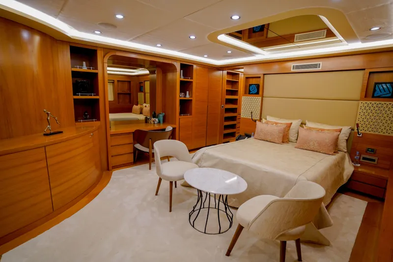 Aresteas Yacht Photos Pics Luxurious 2017 Custom Yildizlar yacht bedroom with elegant wood finishes and modern decor.