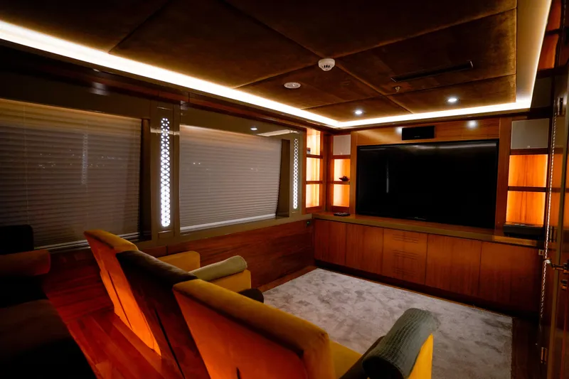 Aresteas Yacht Photos Pics Luxurious home theater room with plush seating and large screen, Custom Yildizlar 2017 design.