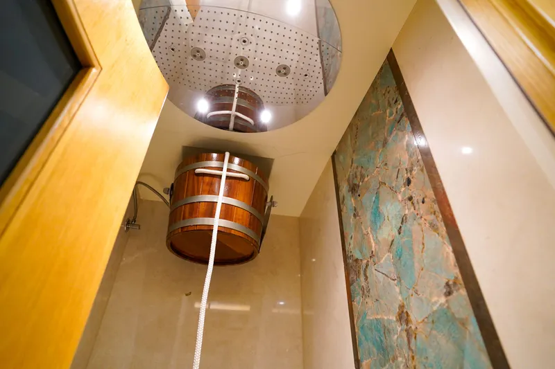 Aresteas Yacht Photos Pics Wooden bucket shower in a modern bathroom, Custom Yildizlar 2017 model.