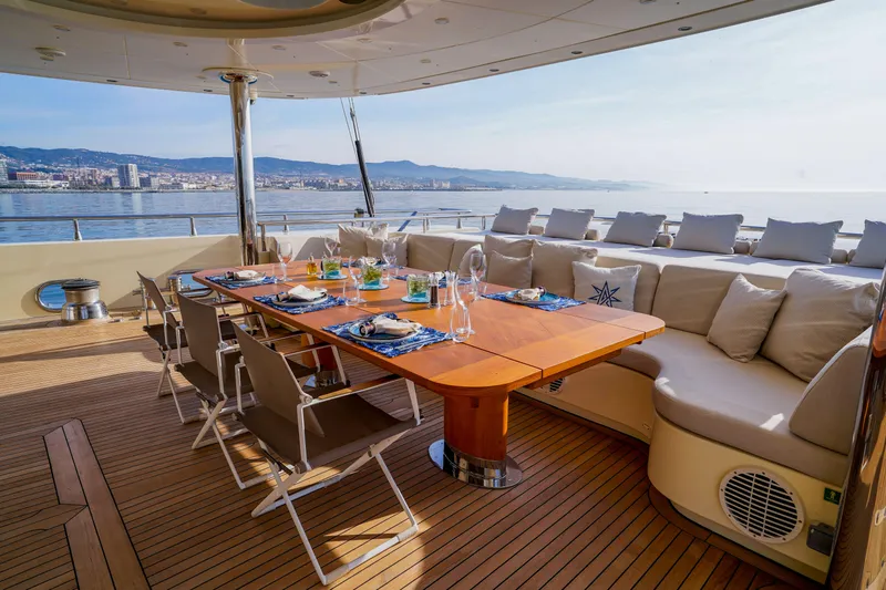 Aresteas Yacht Photos Pics Luxurious 2017 Custom Yildizlar yacht deck with elegant dining setup and ocean view.