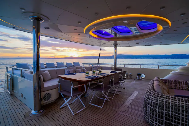 Aresteas Yacht Photos Pics Luxurious 2017 Custom Yildizlar yacht deck with sunset view and elegant seating.