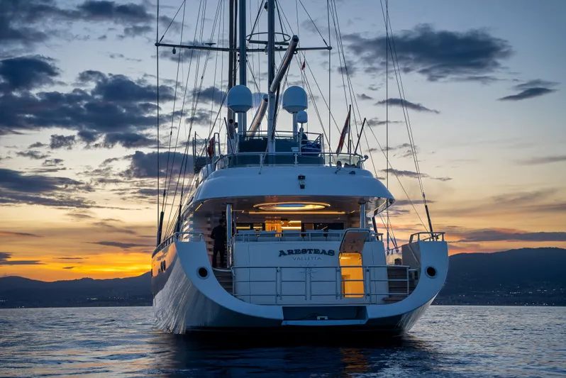 Aresteas Yacht Photos Pics Luxurious 2017 Custom Yildizlar yacht at sunset on calm waters.