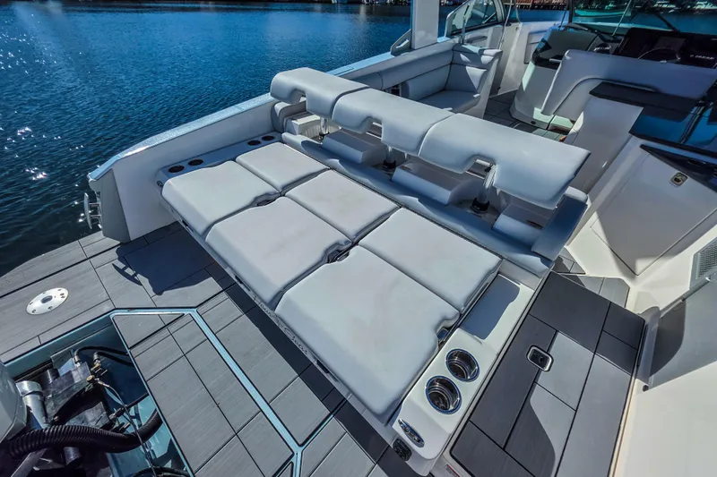  Yacht Photos Pics 2022 Aviara AV32 OB boat interior with luxurious seating and sleek design.