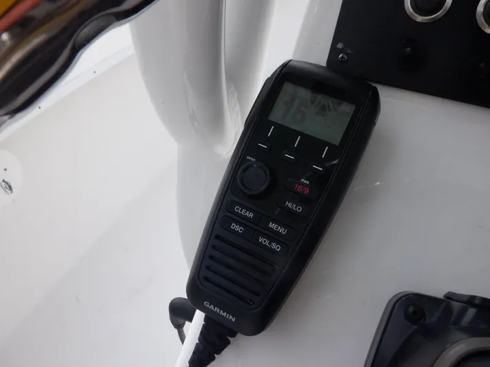 Yacht Photos Pics Garmin marine radio on 2023 Cape Horn 27 XS boat dashboard.