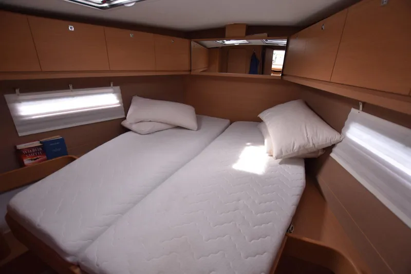Gypsy Yacht Photos Pics Interior cabin of 2015 Dufour 500 Grand Large yacht with twin beds.