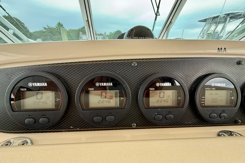  Yacht Photos Pics Dashboard of a 2008 Grady-White Express 360 with Yamaha gauges.
