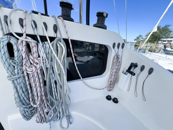 Adventure Yacht Photos Pics Sailing ropes and winches on a 2010 Broadblue 435 catamaran deck.