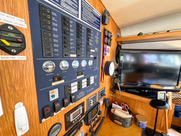 Adventure Yacht Photos Pics Control panel and electronics inside a 2010 Broadblue 435 catamaran.