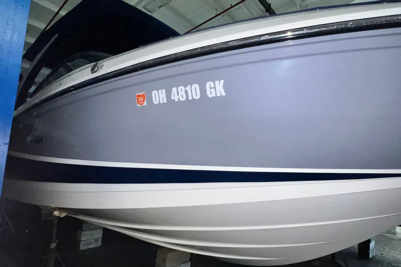 Yacht Photos Pics 2017 Sea Ray 280 SLX boat in storage, displaying registration number OH 4810 GK.