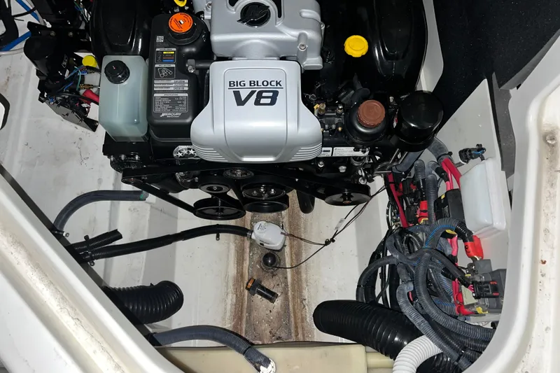  Yacht Photos Pics Engine compartment of 2017 Sea Ray 280 SLX with Big Block V8 engine.