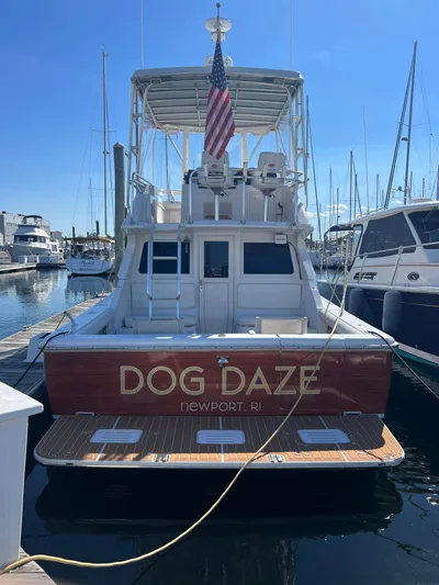 Dog Daze Yacht Photos Pics Jupiter 35 Convertible yacht "Dog Daze" docked in Newport, RI marina.