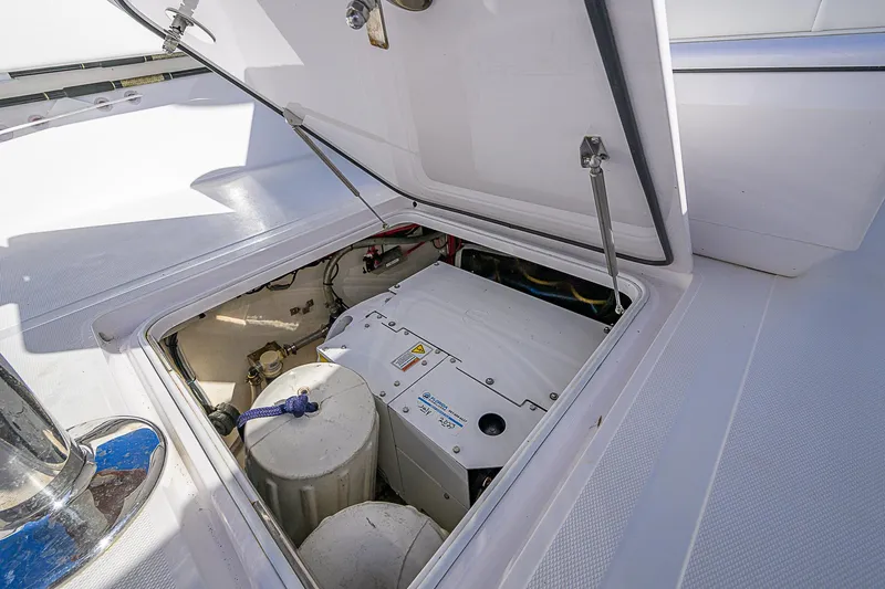 Mare Yacht Photos Pics Open hatch revealing engine compartment of 2019 Bahama 41 boat.