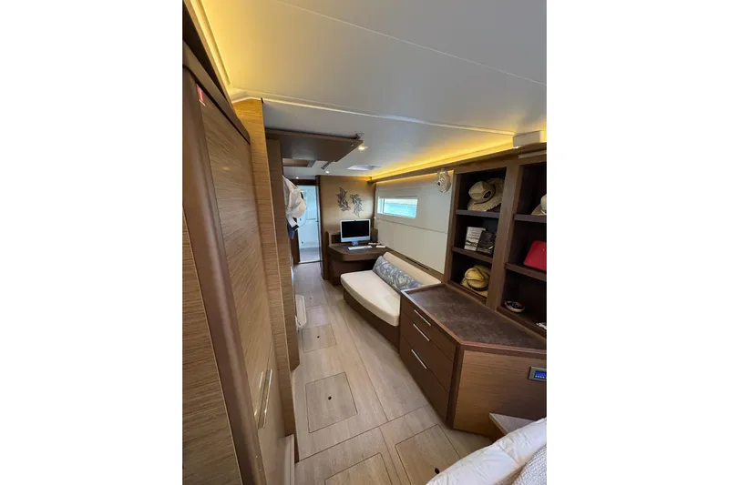 Yacht Photos Pics Interior of 2020 Lagoon 46 yacht with modern furnishings and ambient lighting.