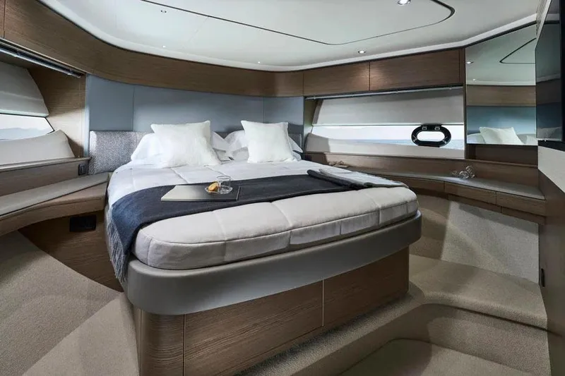  Yacht Photos Pics Manufacturer Provided Image: Luxurious bedroom interior of 2025 Princess S65 yacht with modern design and elegant furnishings.