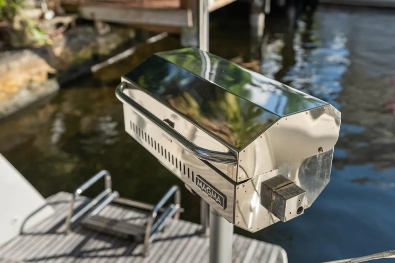 Benedetto Yacht Photos Pics Stainless steel grill on Lagoon 42 catamaran, dockside view, 2020 model.