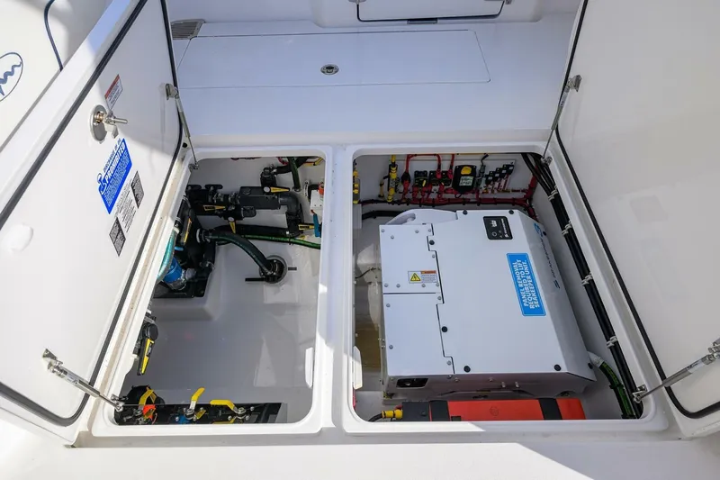 Fishability Yacht Photos Pics 2025 Valhalla Boatworks V-41 engine compartment showcasing advanced mechanical systems.