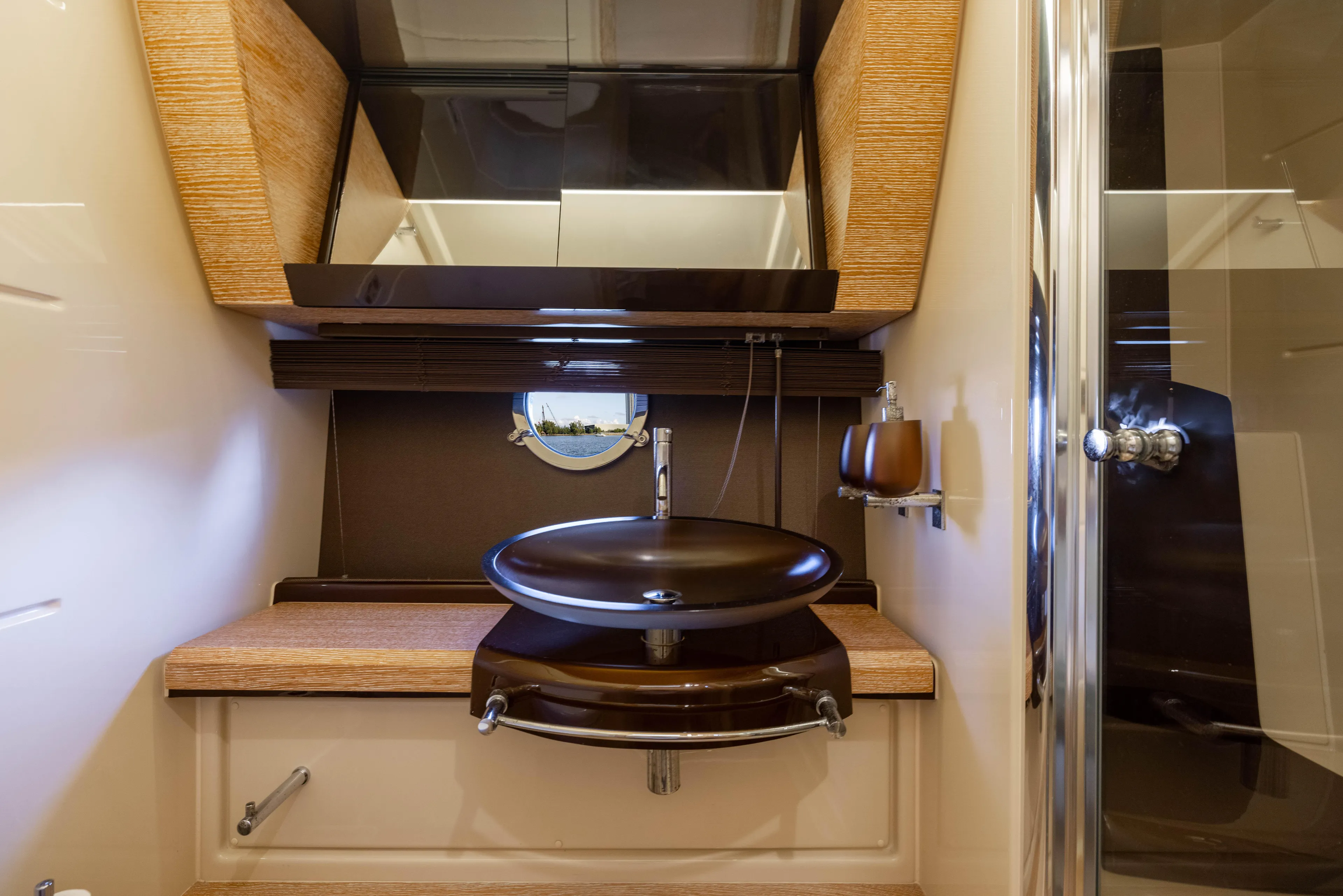 Blue Sea Yacht Photos Pics Luxurious bathroom interior of 2012 Azimut 53 yacht with modern sink and elegant design.