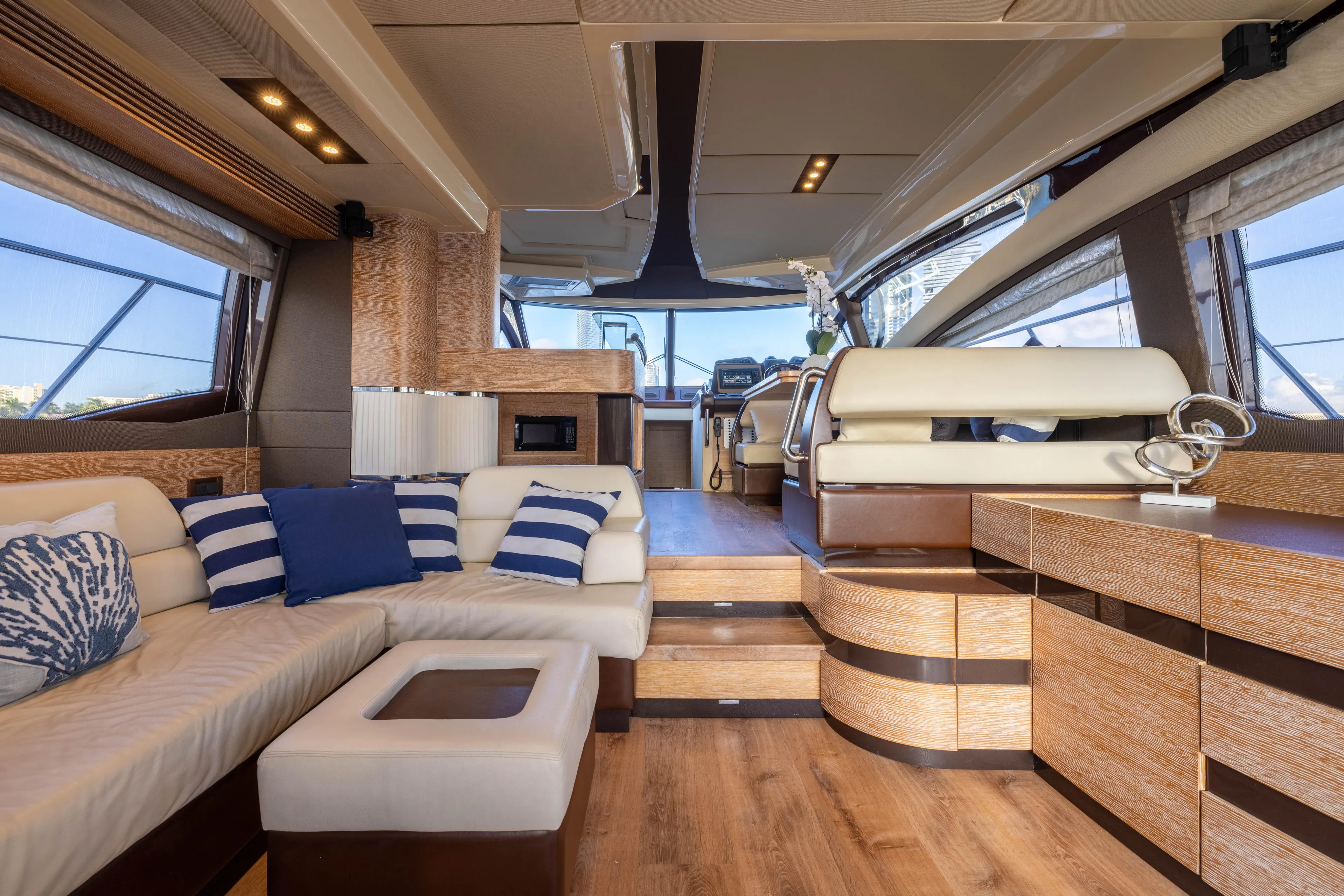 Blue Sea Yacht Photos Pics Luxurious interior of 2012 Azimut 53 yacht with elegant seating and modern design.