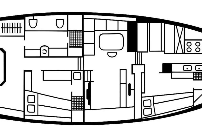  Yacht Photos Pics Floor plan of 1982 Benetti Sail Division 16m Motorsailer, showcasing interior layout.