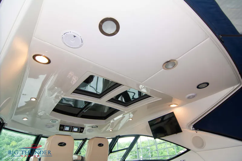  Yacht Photos Pics Interior ceiling of 2013 Sea Ray 540 Sundancer yacht with skylights and recessed lighting.