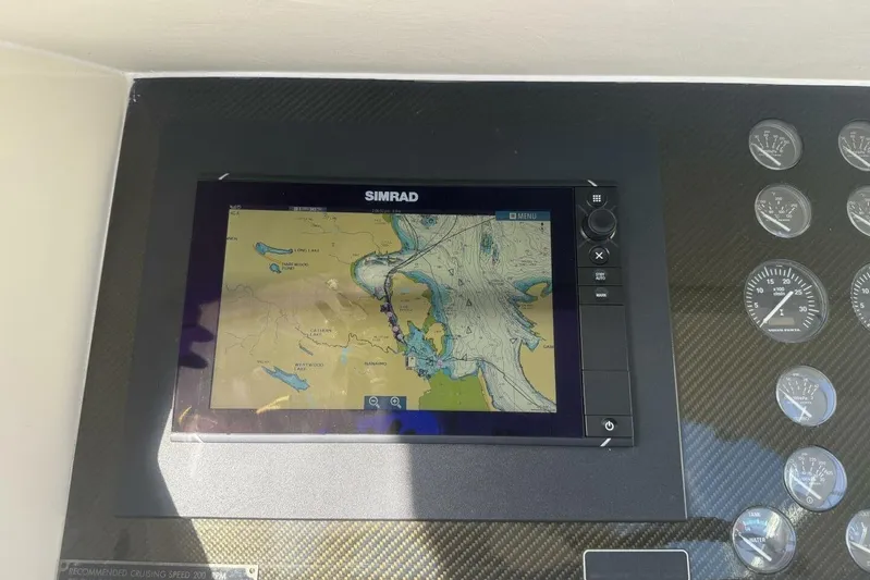 Yacht Photos Pics Simrad navigation display on 2000 Royal Pacific 476 Sport Cruiser dashboard.