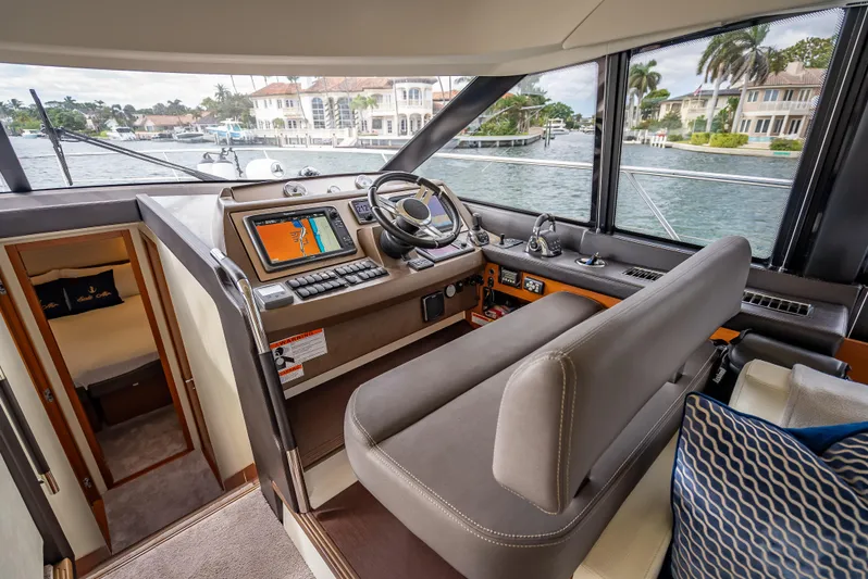 Miss Zoe Yacht Photos Pics Interior of 2014 Prestige 500 Fly yacht with modern navigation system.