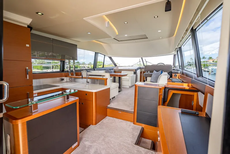 Miss Zoe Yacht Photos Pics Luxurious interior of 2014 Prestige 500 Fly yacht with modern design and spacious layout.