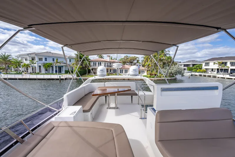 Miss Zoe Yacht Photos Pics 2014 Prestige 500 Fly yacht with spacious flybridge and waterfront view.