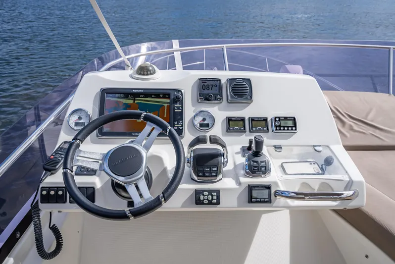 Miss Zoe Yacht Photos Pics Control panel of 2014 Prestige 500 Fly yacht with navigation equipment.