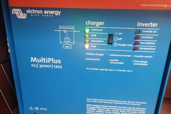 Fred's Dream Yacht Photos Pics Victron Energy MultiPlus charger and inverter panel on Jeanneau Sun Odyssey 410, 2020 model.