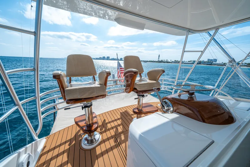 Ring Game Yacht Photos Pics 2008 Viking 42 Convertible yacht deck with ocean view, featuring two captain's chairs.