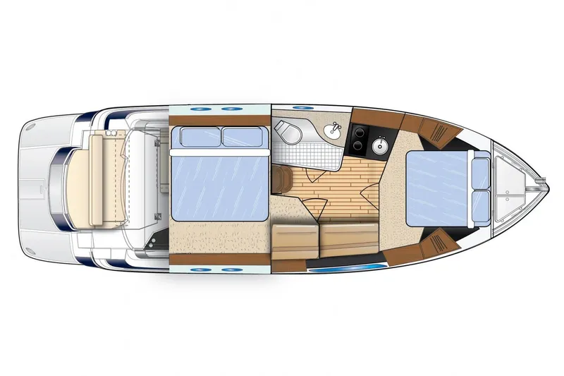 Wining Down Yacht Photos Pics Top view layout of 2016 Regal 35 Sport Coupe boat interior.