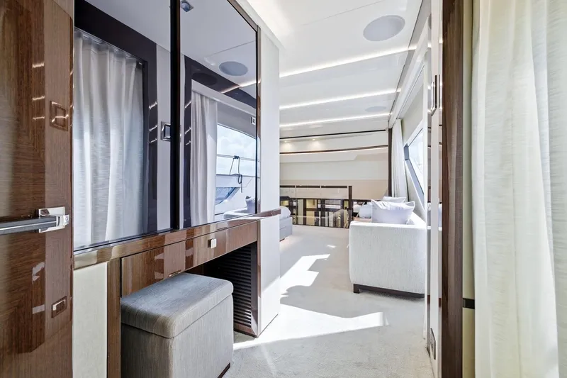 Pura Vida Yacht Photos Pics Luxurious interior of a 2022 Sunseeker Motoryacht with elegant furnishings and modern design.
