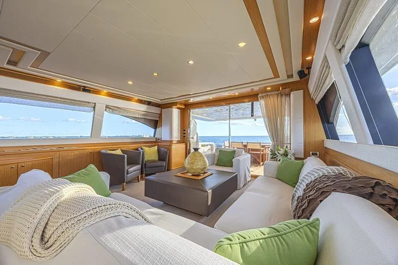 Noral Yacht Photos Pics Luxurious interior of 2011 Ferretti Yachts 830 with ocean view and elegant furnishings.
