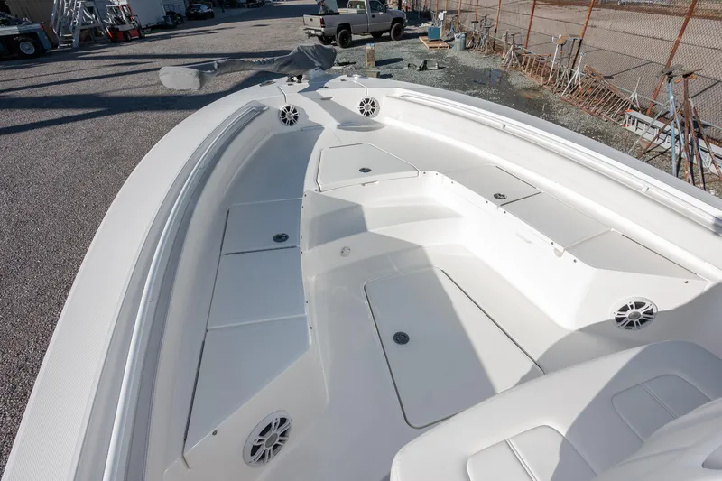 Our Trade Yacht Photos Pics 2024 Regulator 26XO boat interior with spacious seating and storage compartments.